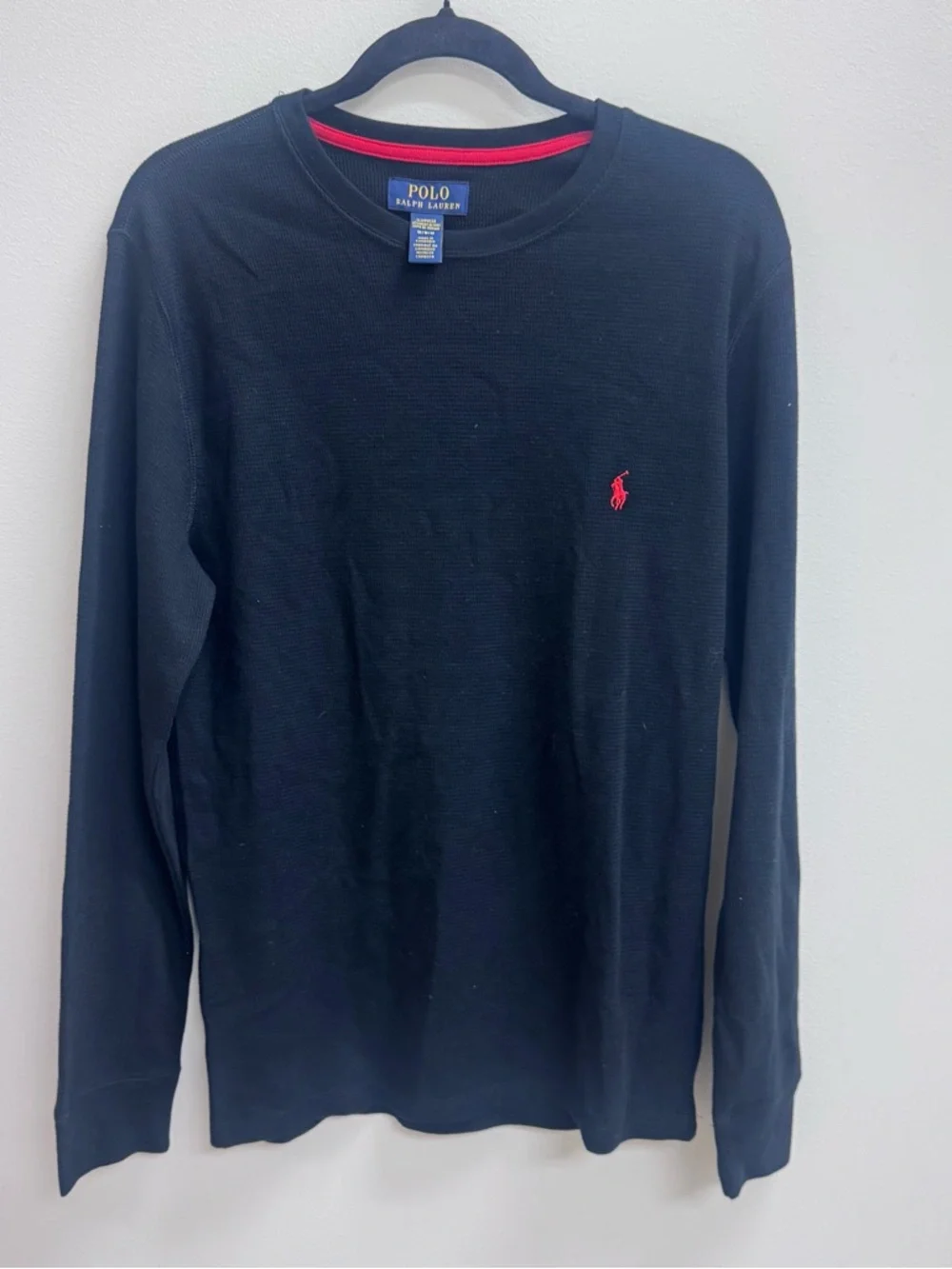 Polo Ralph Lauren Shirt Black Red Pony Long-Sleeve Thermal Sleepwear Medium